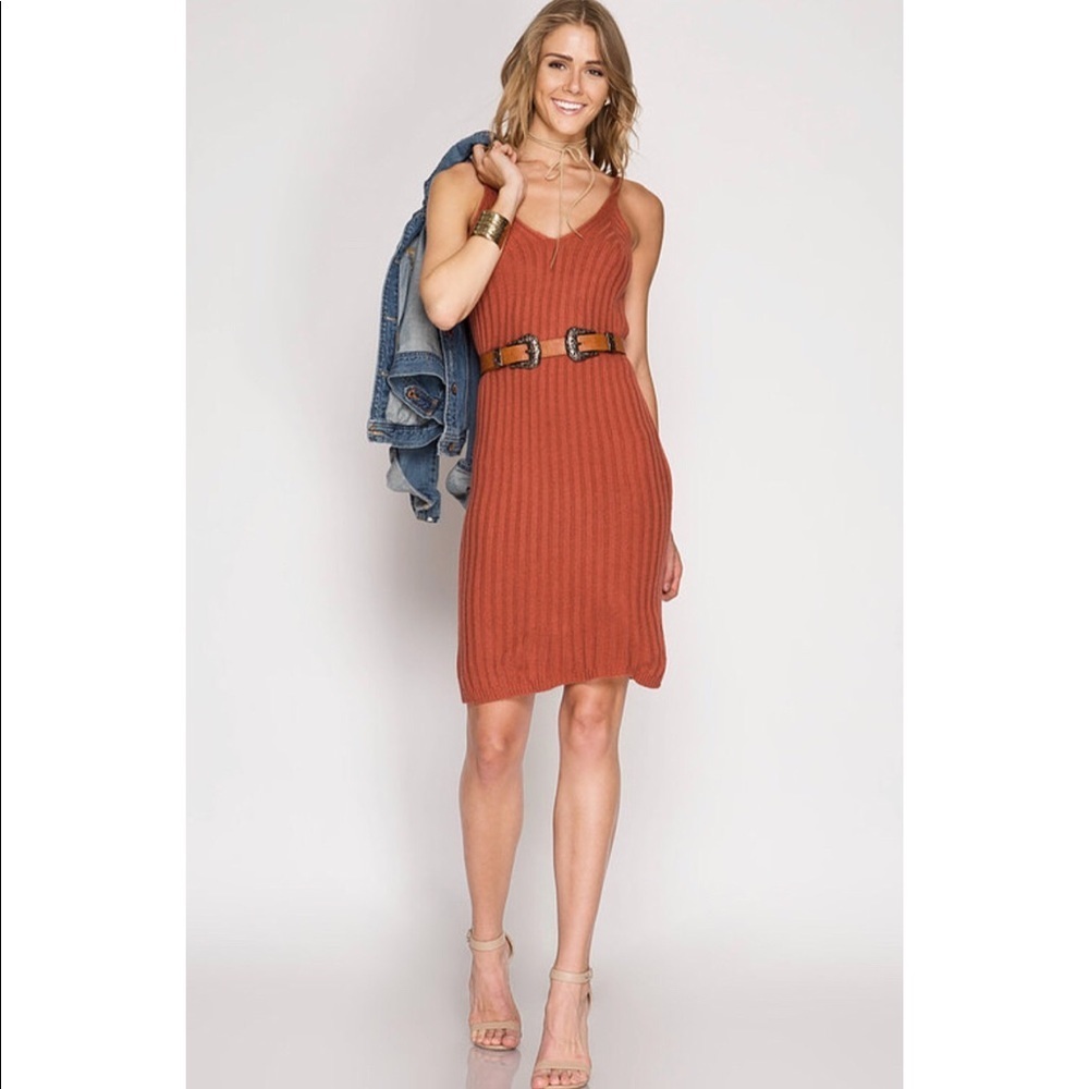 Sleeveless Vneck Ribbed Sweater Dress